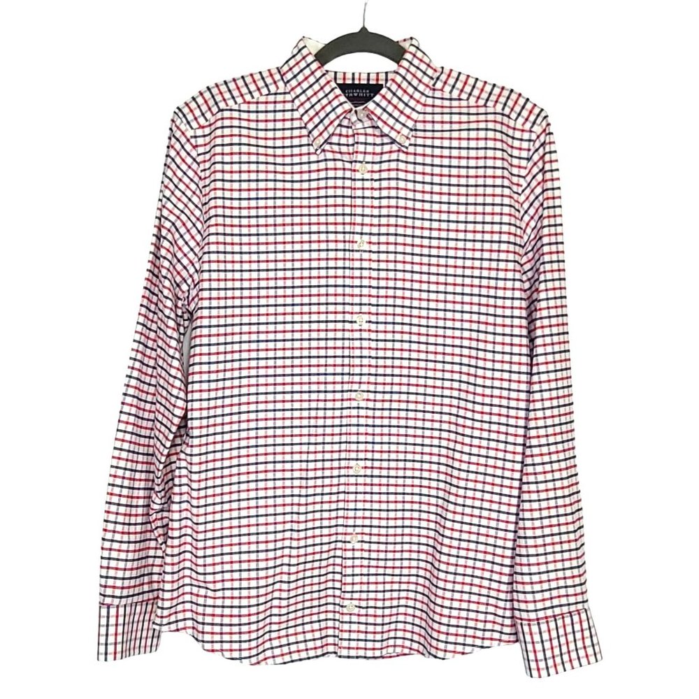 Charles Tyrwhitt Weekend Mens Blue Red White Plaid Extra Slim Fit Button Down S